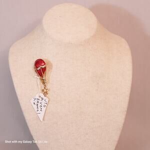 Avon Hot Air Balloon Brooch Cherry Red Enamel Over Gold Tone Metal